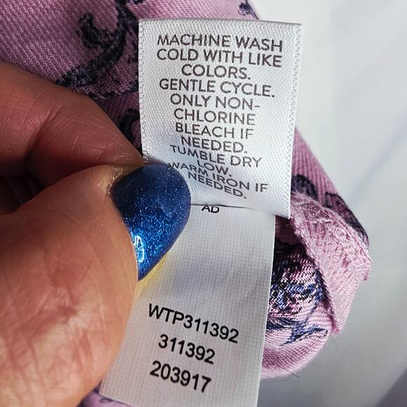 PureJill L Petite Organic Cotton Pink n blue floral Seashell Buttondown blouse - Picture 8 of 14